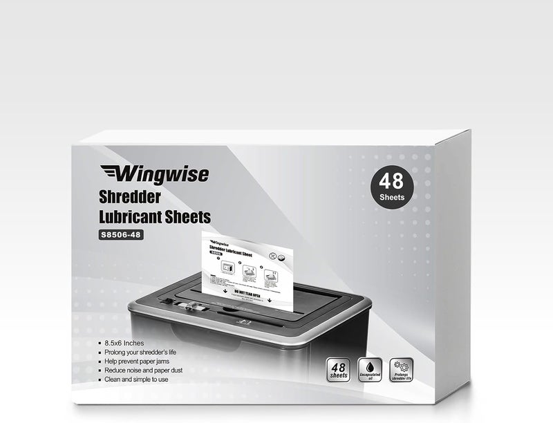 Wingwise 48-Pack Shredder Lubricant Sheets, 8.5 x 6 Inches, Sharpens Blades & Extends Shredder Life, Mess-Free Maintenance for Heavy-Duty Use - Image 1